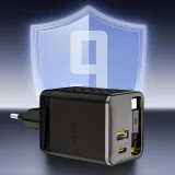 67 W-os GaN USB-A–USB-C fali töltő behúzható USB-C PD QC kábellel – fekete 6