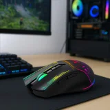Vezeték nélküli optikai játékegér újratölthető akkumulátorral, RGB világítással, 3200 DPI - fekete 6