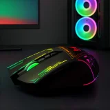 Vezeték nélküli optikai játékegér újratölthető akkumulátorral, RGB világítással, 3200 DPI - fekete 7
