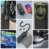 Elektromos pumpa kompresszor, power bank, zseblámpa, 150 PSI, 8000 mAh – fekete 9