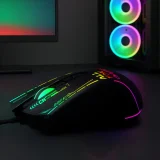 Vezetékes optikai játékegér háttérvilágítással, 7 gombbal, 7200 DPI, RGB – fekete 6