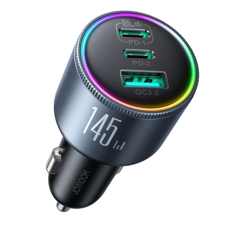 USB-A–USB-C autós töltő kábellel, 145 W – sötét szürke
