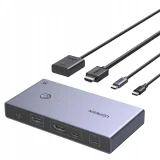 2 számítógépes, 1 monitoros KVM-kapcsoló USB-C és HDMI 4K 60 Hz csatlakozóval – szürke