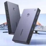 2 számítógépes, 1 monitoros KVM-kapcsoló USB-C és HDMI 4K 60 Hz csatlakozóval – szürke 2