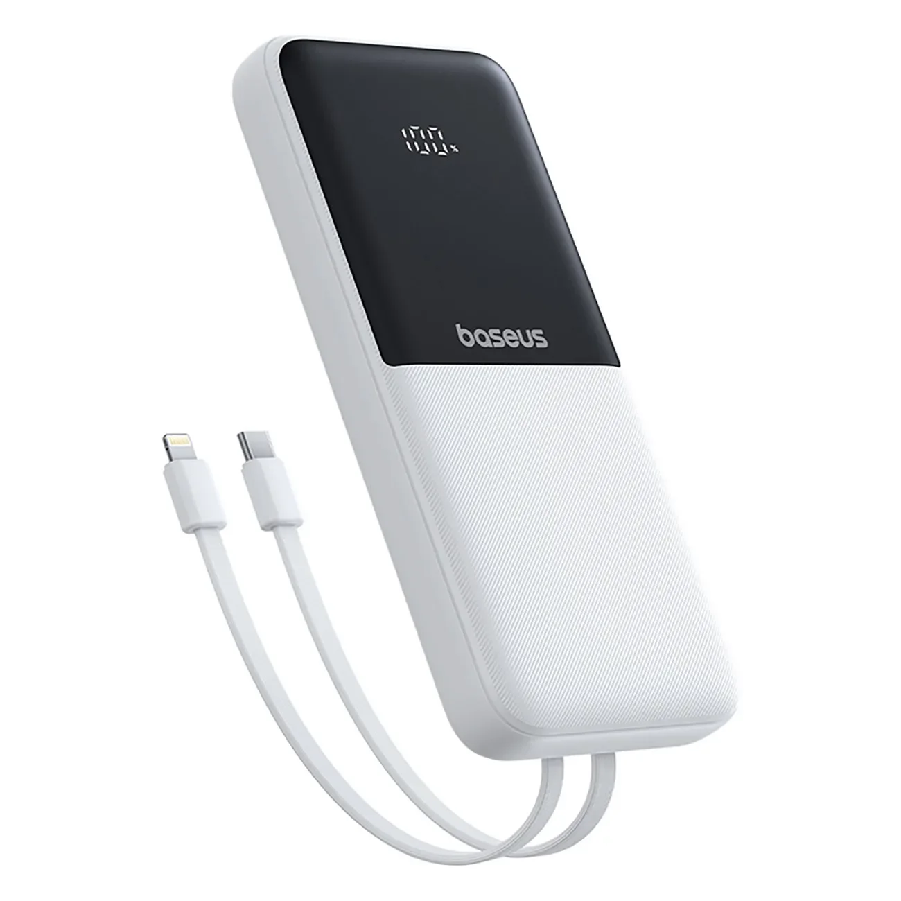 10000 mAh-s, 22,5 W-os LiPo power bank beépített USB-C és iPhone Lightning kábelekkel – fehér 10000 mAh-s, 22,5 W-os LiPo power bank beépített USB-C és iPhone Lightning kábelekkel – fehér