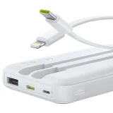 10000 mAh-s, 22,5 W-os LiPo power bank beépített USB-C és iPhone Lightning kábelekkel – fehér 5