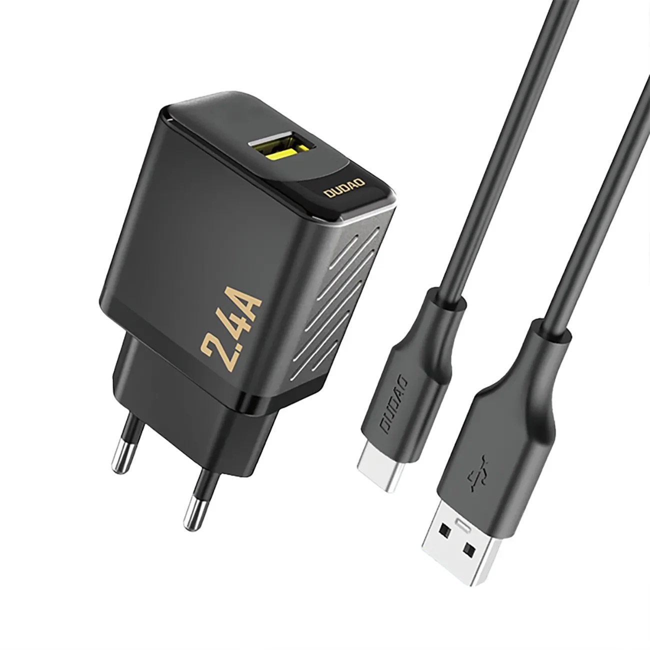USB-A fali töltő USB-A–USB-C kábellel, 2,4 A GaN – fekete USB-A fali töltő USB-A–USB-C kábellel, 2,4 A GaN – fekete