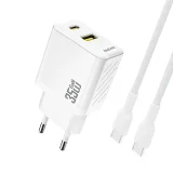 USB-A–USB-C fali töltő 35 W-os USB-C PD QC kábellel – fehér
