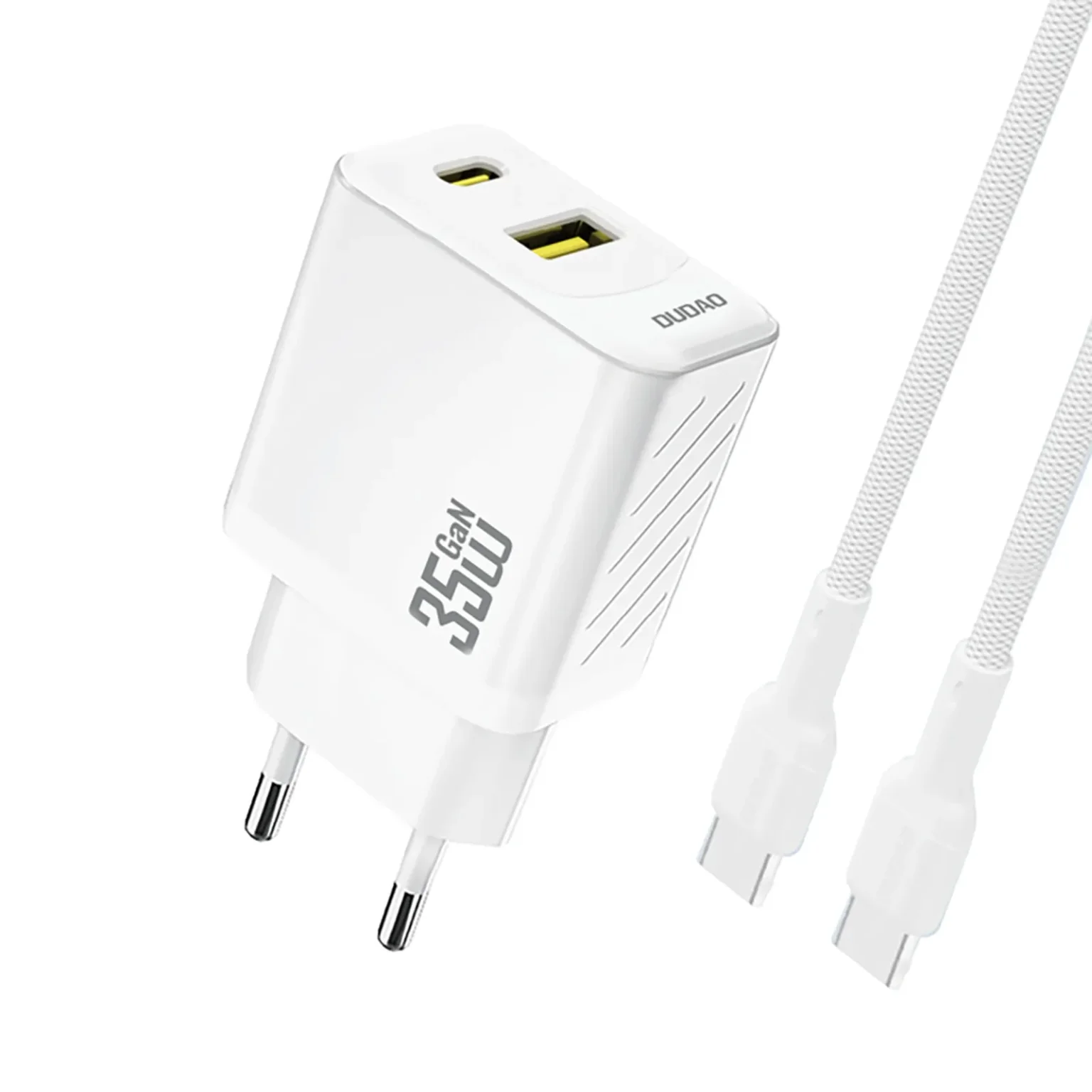 USB-A–USB-C fali töltő 35 W-os USB-C PD QC kábellel – fehér