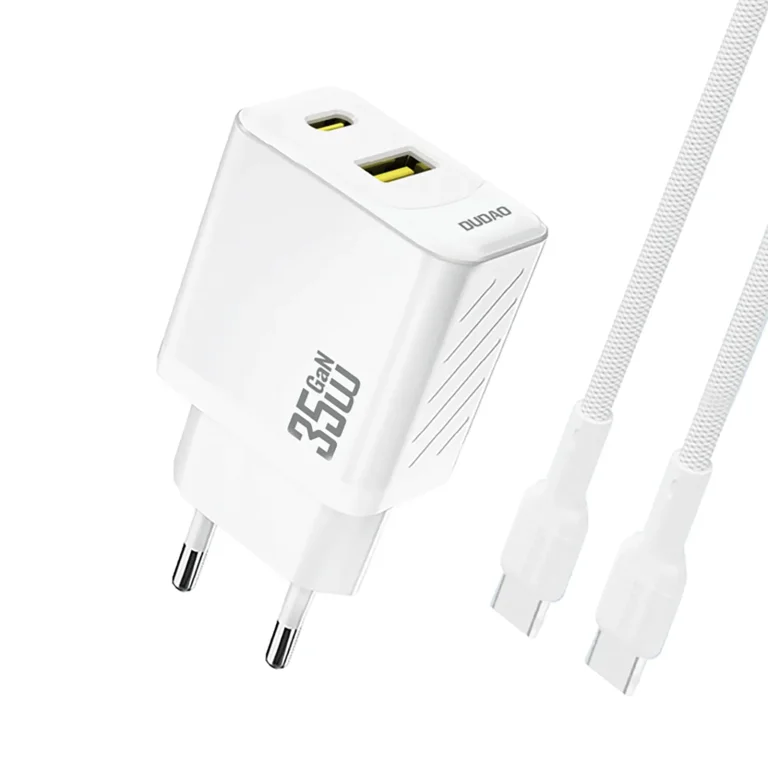 USB-A–USB-C fali töltő 35 W-os USB-C PD QC kábellel – fehér