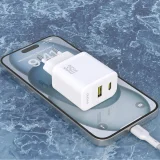 USB-A–USB-C fali töltő 35 W-os USB-C PD QC kábellel – fehér 5
