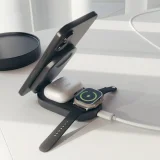3 az 1-ben vezeték nélküli összecsukható töltőállomás iPhone, Apple Watch és AirPods készülékekhez QI2 MFI - Fekete 10