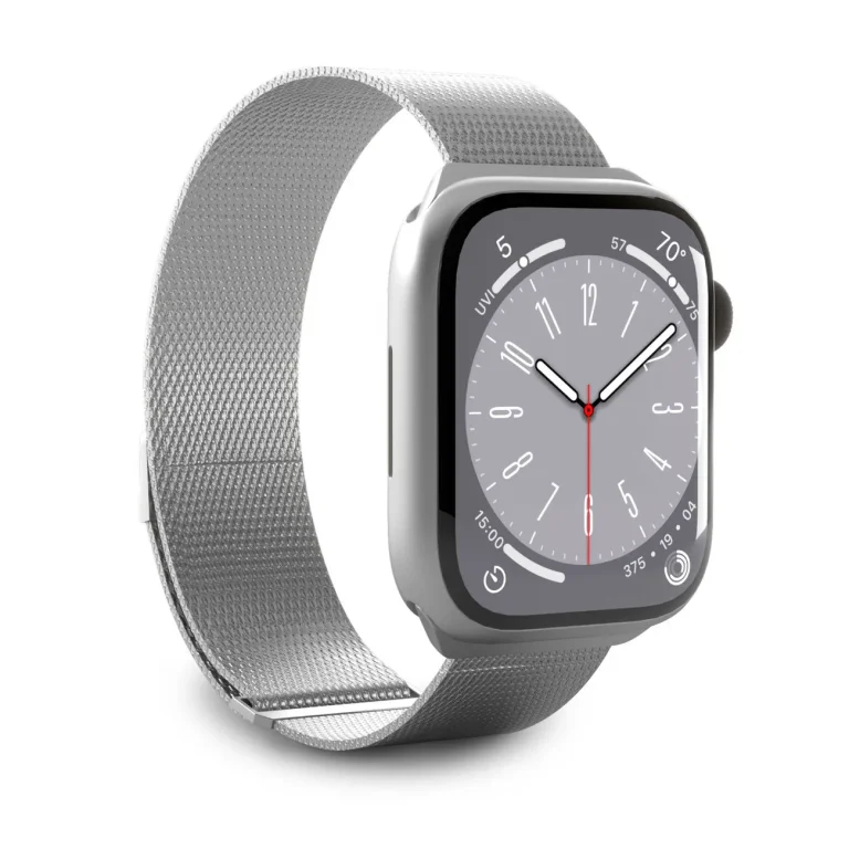 Rozsdamentes acél szíj Apple Watch 42, 44, 45, 49 mm-hez, milánói stílusú – ezüst