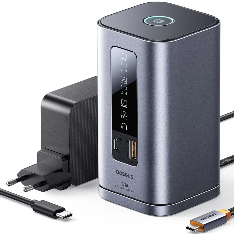 11 az 1-ben USB-C HDMI DP USB-A USB-C RJ45 PD 3,5 mm-es mini jack EU töltő dokkolóállomás – szürke