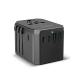 Utazási adapter EU, UK, US és AUS aljzatokhoz, USB-C és USB-A portokkal, GaN 70 W – fekete