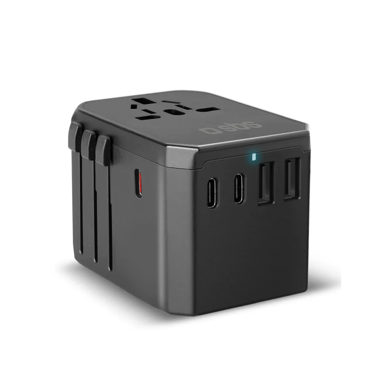 Utazási adapter EU, UK, US és AUS aljzatokhoz, USB-C és USB-A portokkal, GaN 70 W – fekete Utazási adapter EU, UK, US és AUS aljzatokhoz, USB-C és USB-A portokkal, GaN 70 W – fekete