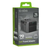 Utazási adapter EU, UK, US és AUS aljzatokhoz, USB-C és USB-A portokkal, GaN 70 W – fekete 2