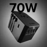 Utazási adapter EU, UK, US és AUS aljzatokhoz, USB-C és USB-A portokkal, GaN 70 W – fekete 4