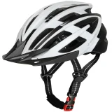 MTB kerékpáros sisak levehető napellenzővel és USB hátsó lámpával, 54-57 cm - fekete-fehér