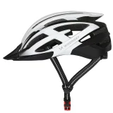 MTB kerékpáros sisak levehető napellenzővel és USB hátsó lámpával, 54-57 cm - fekete-fehér 2