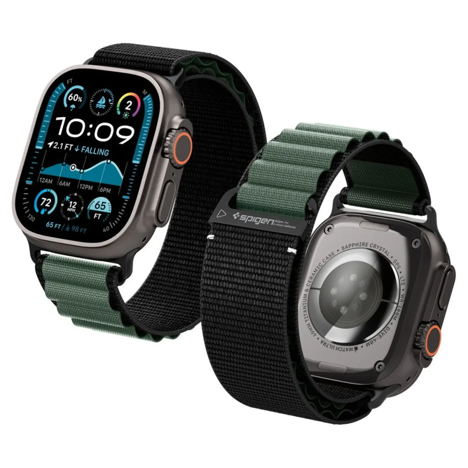 Apple Watch 44 / 45 / 46 / 49 mm-es szíj - fekete és zöld