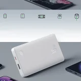 Airpow Lite 10000mAh 15W-os Power Bank 30cm-es USB-A USB-C kábellel - Fehér színben 10