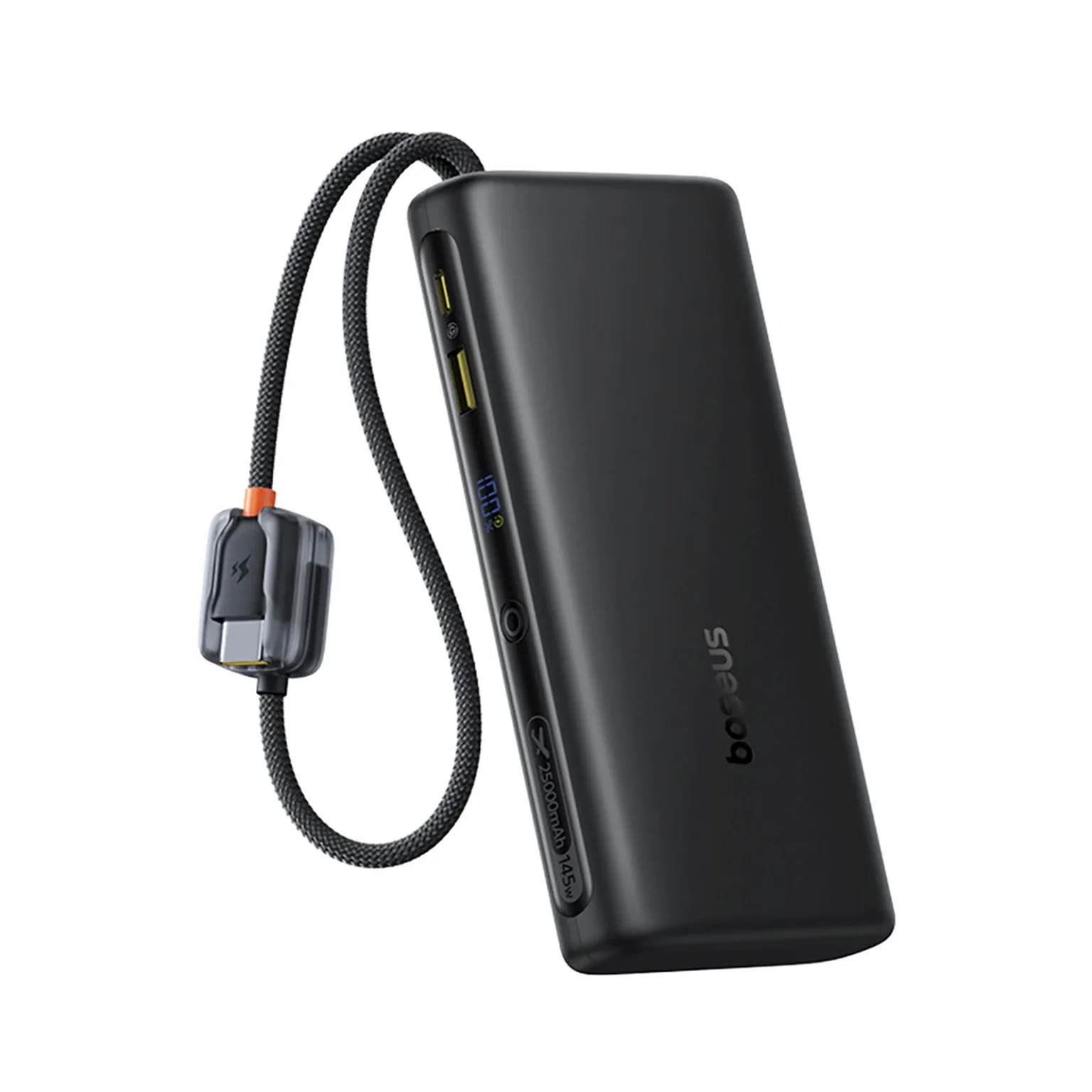 25000mAh 145W-os Power Bank kijelzővel és beépített USB-C kábelekkel - Fekete 25000mAh 145W-os Power Bank kijelzővel és beépített USB-C kábelekkel - Fekete