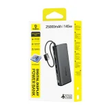 25000mAh 145W-os Power Bank kijelzővel és beépített USB-C kábelekkel - Fekete 8