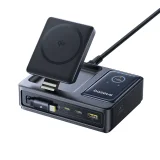 5 az 1-ben USB-A-ról USB-C-re történő töltőállomás visszahúzható kábellel, 140W Qi2 - Fekete