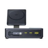 5 az 1-ben USB-A-ról USB-C-re történő töltőállomás visszahúzható kábellel, 140W Qi2 - Fekete 5