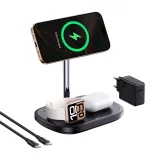 3 az 1-ben induktív töltő okostelefonhoz, órához és fejhallgatóhoz hűtéssel, 45 W-os USB-C kábellel - fekete színben 2