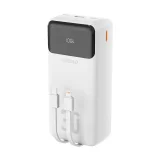 30 000 mAh-s hordozható akkumulátor USB-A és USB-C csatlakozóval, K15Max PD 22,5 W, USB-C és iPhone Lightning kábellel – fehér