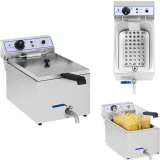 Professzionális 3000 W-os, 17 literes Royal Catering RCEF 15E sütőolajsütő sült krumplihoz és halhoz, csapokkal