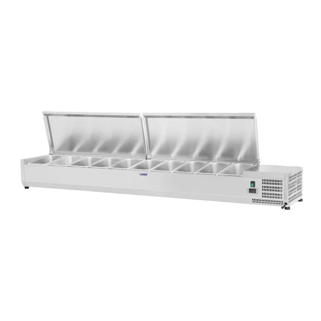 Hűtött vitrin acél fedéllel, 10x GN1/4, 200 cm