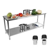 Masă centrală de lucru din oțel pentru catering, cu raft, 200x60cm
