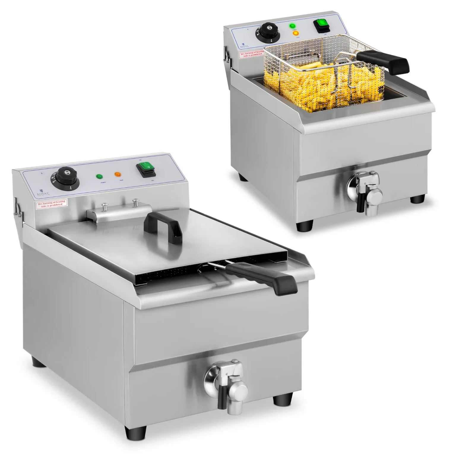 Állítható elektromos ipari fritőz leeresztő szeleppel, 230 V, 3500 W, 16 l