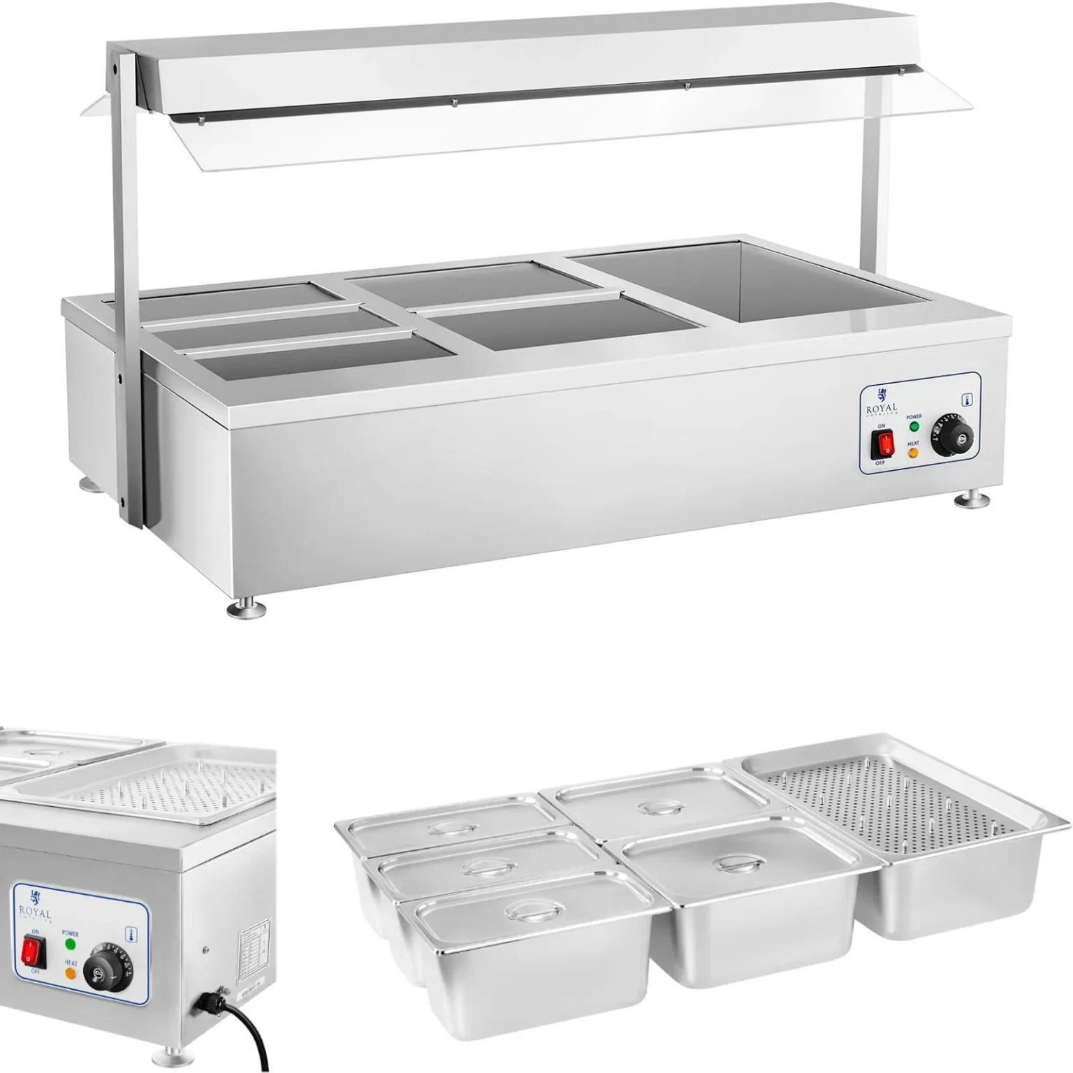 Száraz vízfürdő, víz nélkül, szabadon álló, 6 x GN 150 mm, 55 l, Royal Catering