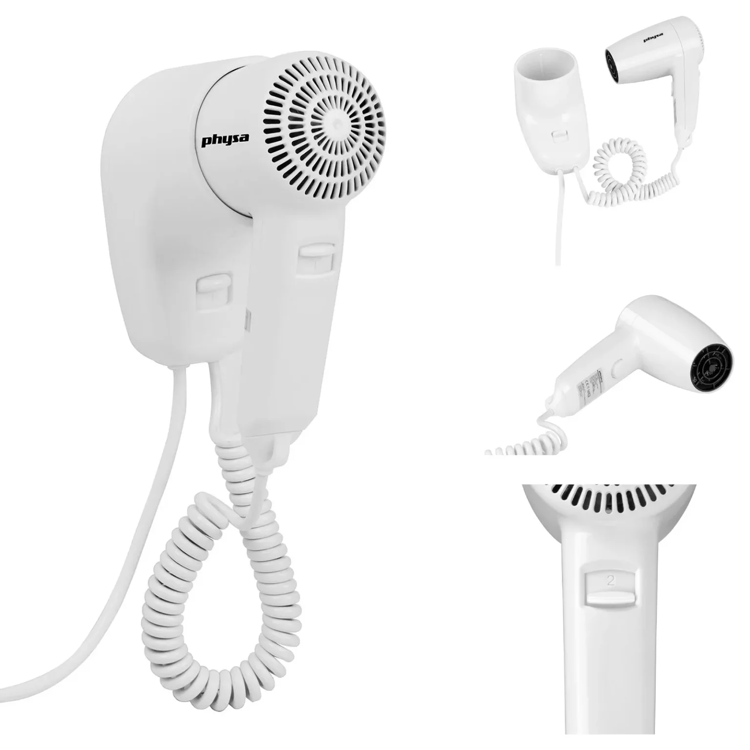 Physa PURUS 1200W bijeli zidni sušilo za kosu za hotelski bazen Physa PURUS 1200W bijeli zidni sušilo za kosu za hotelski bazen