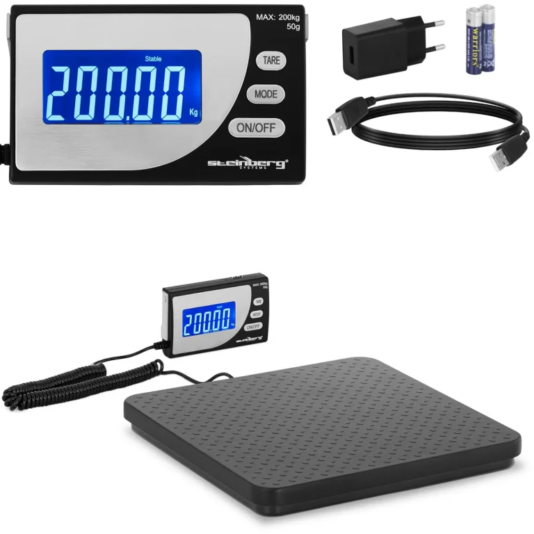 Ipari csomagmérleg 200 kg / 50 g LCD USB