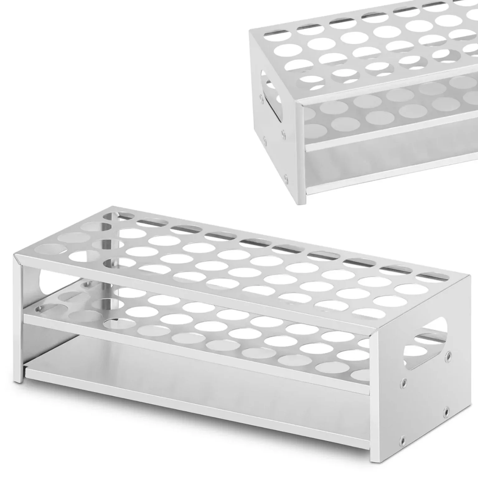 Alumínium laboratóriumi kémcsőállvány, 22,5 mm átmérőjű, 40 helyes