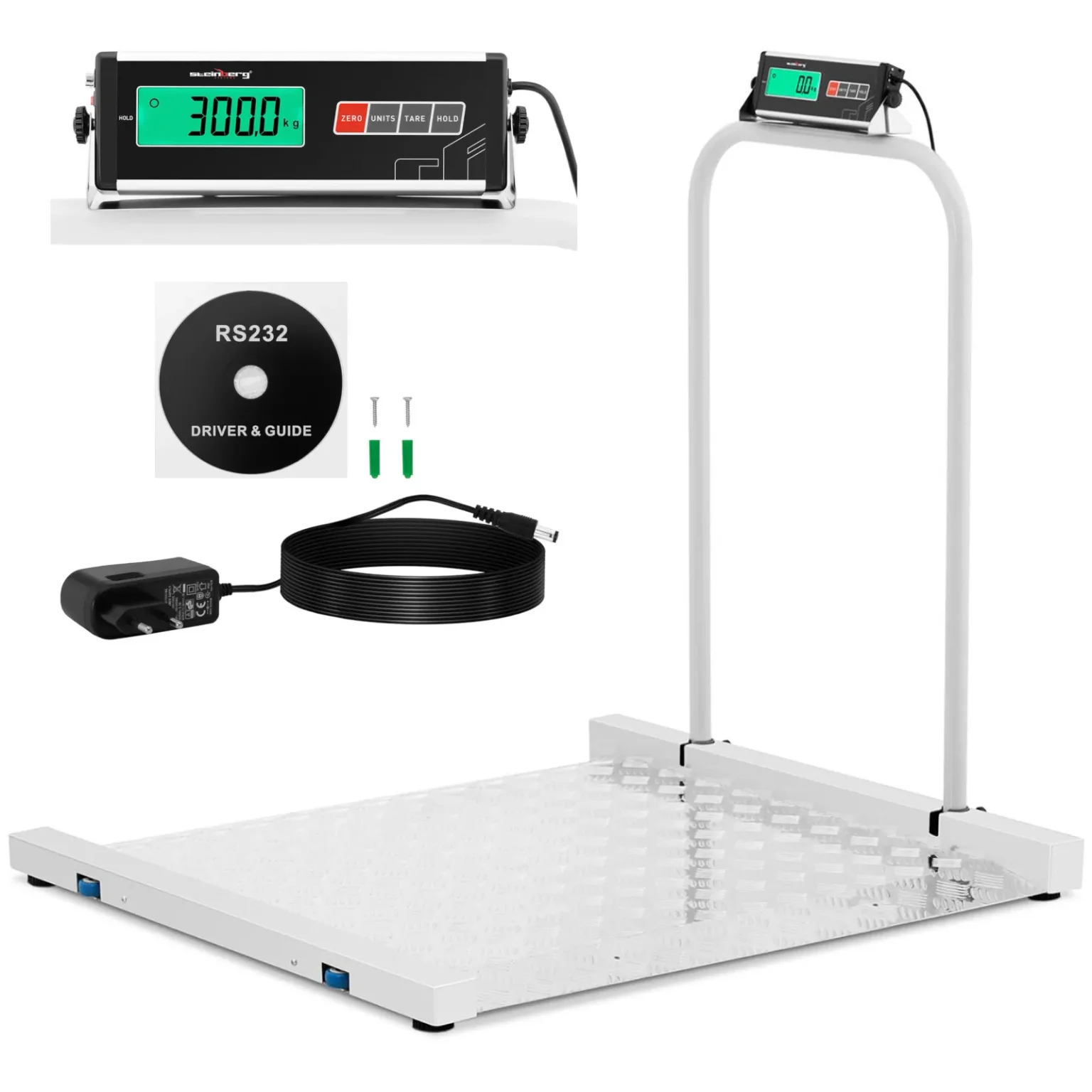 Cântar de platformă pentru depozit 100 x 95 cm LCD RS232 300 kg / 100 g Cântar de platformă pentru depozit 100 x 95 cm LCD RS232 300 kg / 100 g