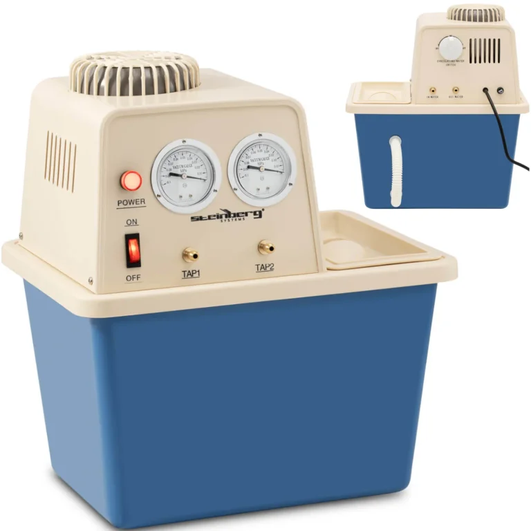 Laboratóriumi vákuumszivattyú vízkeringetéssel, 2 szeleppel, nyomásmérőkkel, 15 l, 180 W