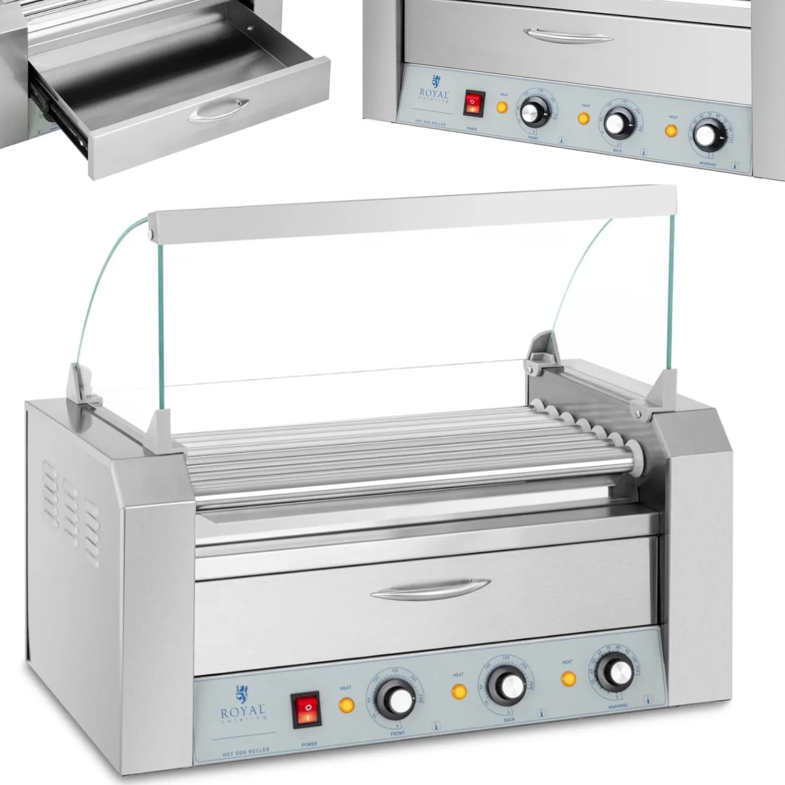 Hot dog-grill fiókkal és fedéllel – 7 görgő