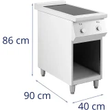 2 égőfejű, szabadon álló indukciós főzőlap nyitott talppal, 400 V, 8500 W 8