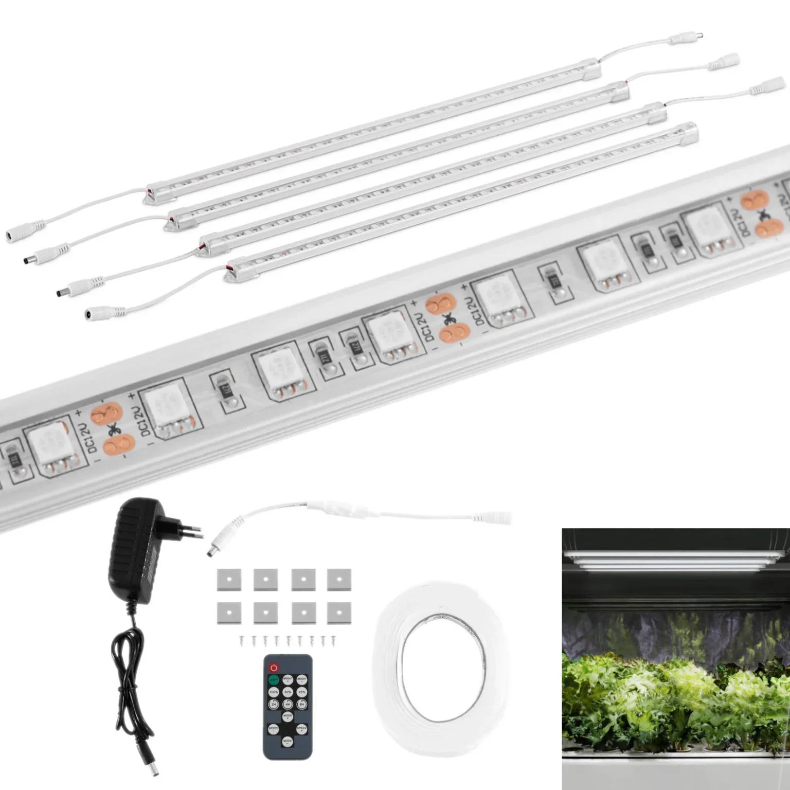 Növénynevelő lámpa, 120 LED, 50 cm, 20 W, 4 db, ezüst