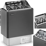 Elektromos szaunafűtő 3–6 m³, 110 °C-ig, 400 V, 4,5 kW, fekete és ezüst