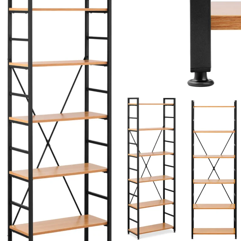 Loft stílusú ipari könyvespolc, max. 150 kg, 6 polccal