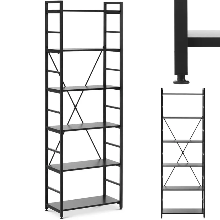 Loft stílusú könyvespolc acélvázas 28 x 60 x 182 cm fekete