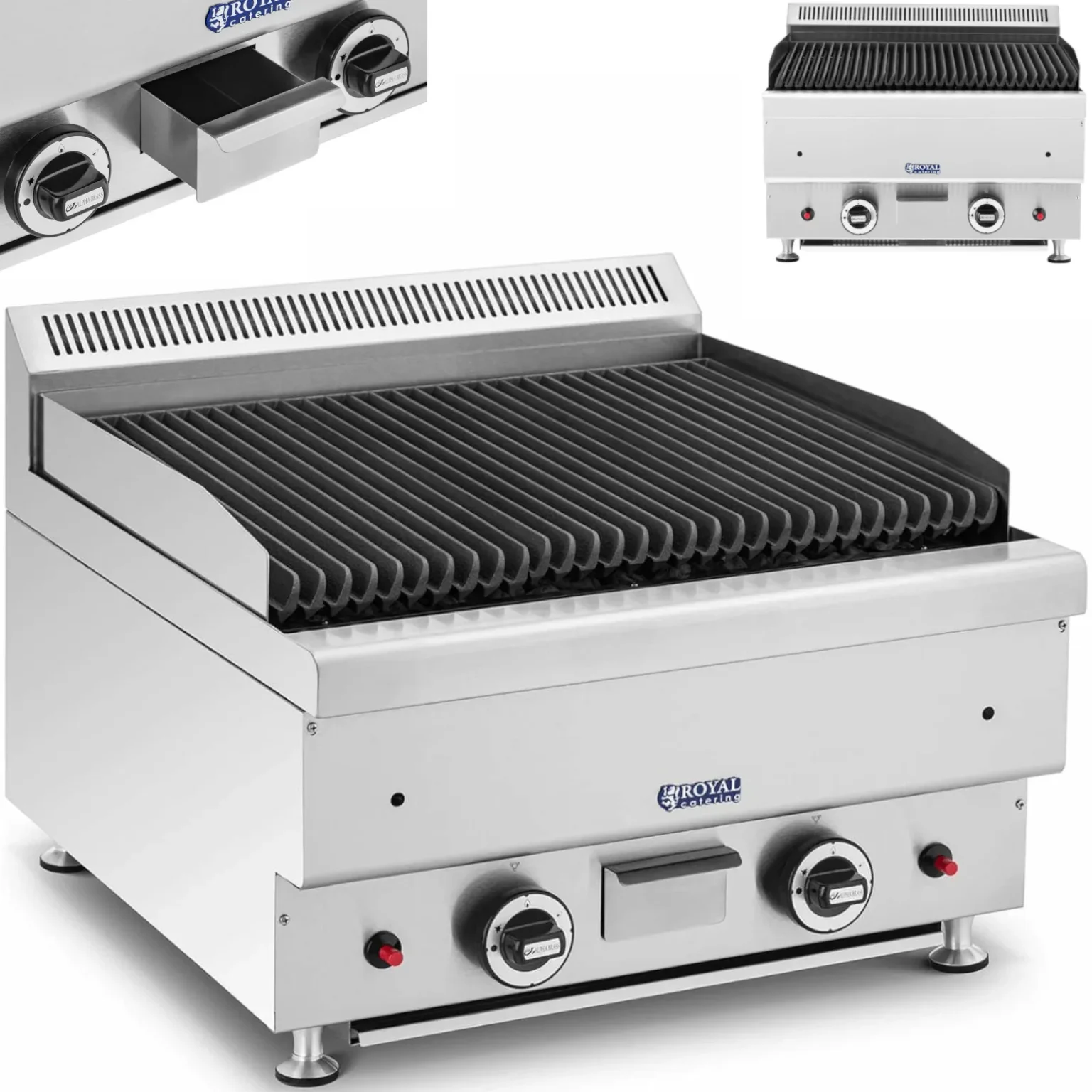 Földgázos láva grill, barázdált, 50 x 47 cm, 2 x 7200 W