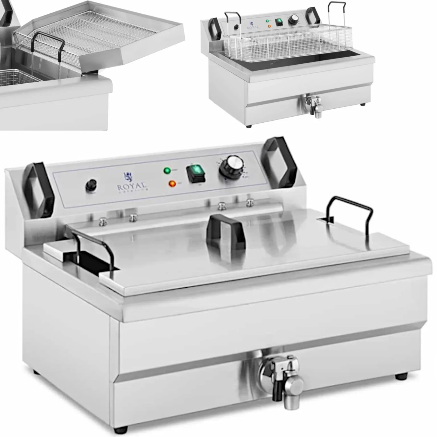 3000 W, 16 l, 230 V-os sütőolajsütő fánkhoz, halhoz és sült krumplihoz, cseppfogó tálcával